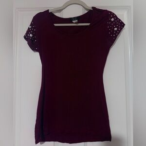 Deb Burgundy Short Sleeve Studded Tee